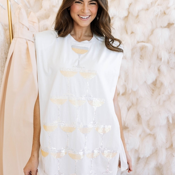 Queen of Sparkles White Champagne Tower Shoulder Pad Dress (XS) - Picture 1 of 3